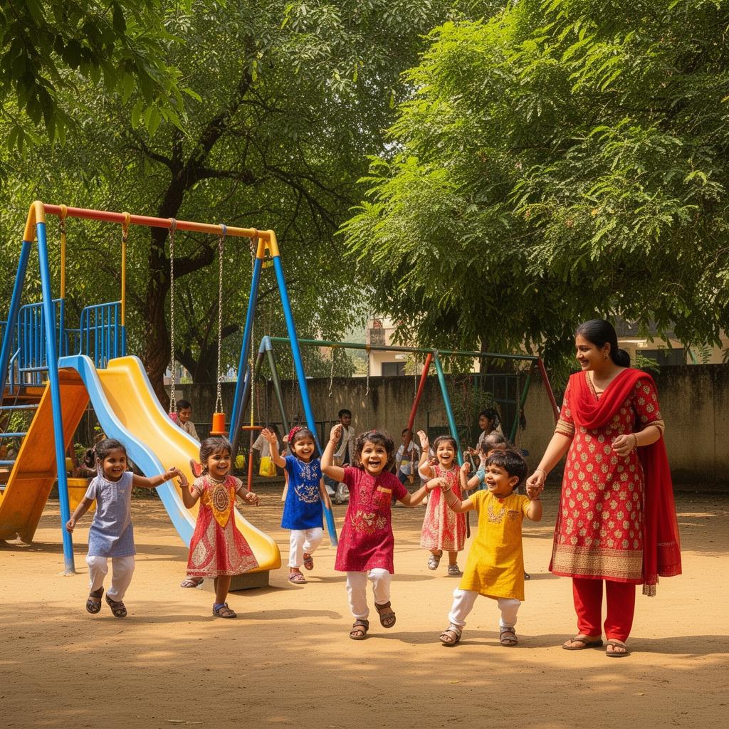 Children playing on the outdoor playground